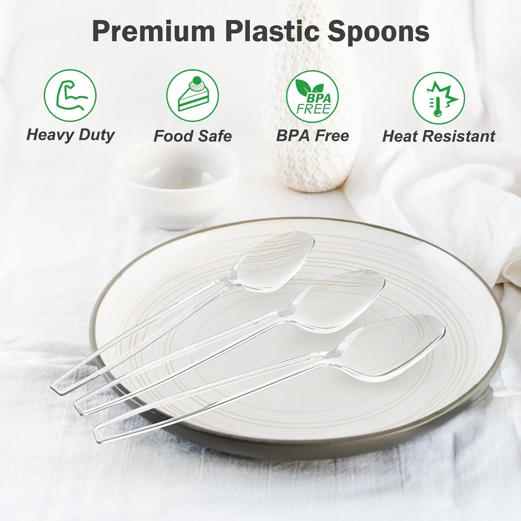 360 Count Clear Plastic Spoons Disposable  BPA-Free  Heat Resistant  Solid and Durable Disposable Spoons Heavy Duty Bulk  Premium Spoons plastic disposable for Party Supply