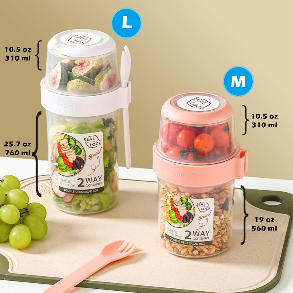 Breakfast On The Go Cups  Salad Cup To Go  Take And Go Yogurt Cereal Overnight Oats Snack Parfait Containers & Salad Dressing Holder With Fork For Lunch  Fruit & Vegetable Jar(Pink 36.2oz)