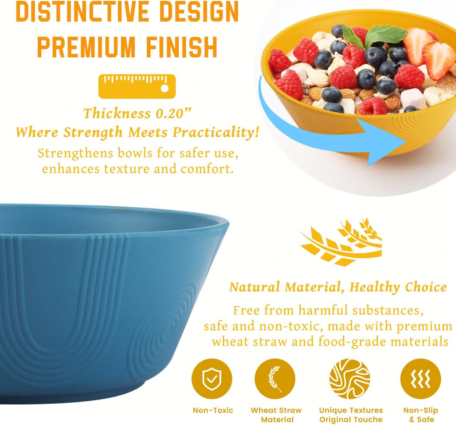 Homienly Unbreakable Cereal Bowls  Wheat Straw Bowl with Textured  36oz Microwave Safe Plastic Bowls for Kitchen  Party  Large Soup Bowls for Popcorn  Ramen  Salad  Dishwasher Safe (Multi 6 PCS)
