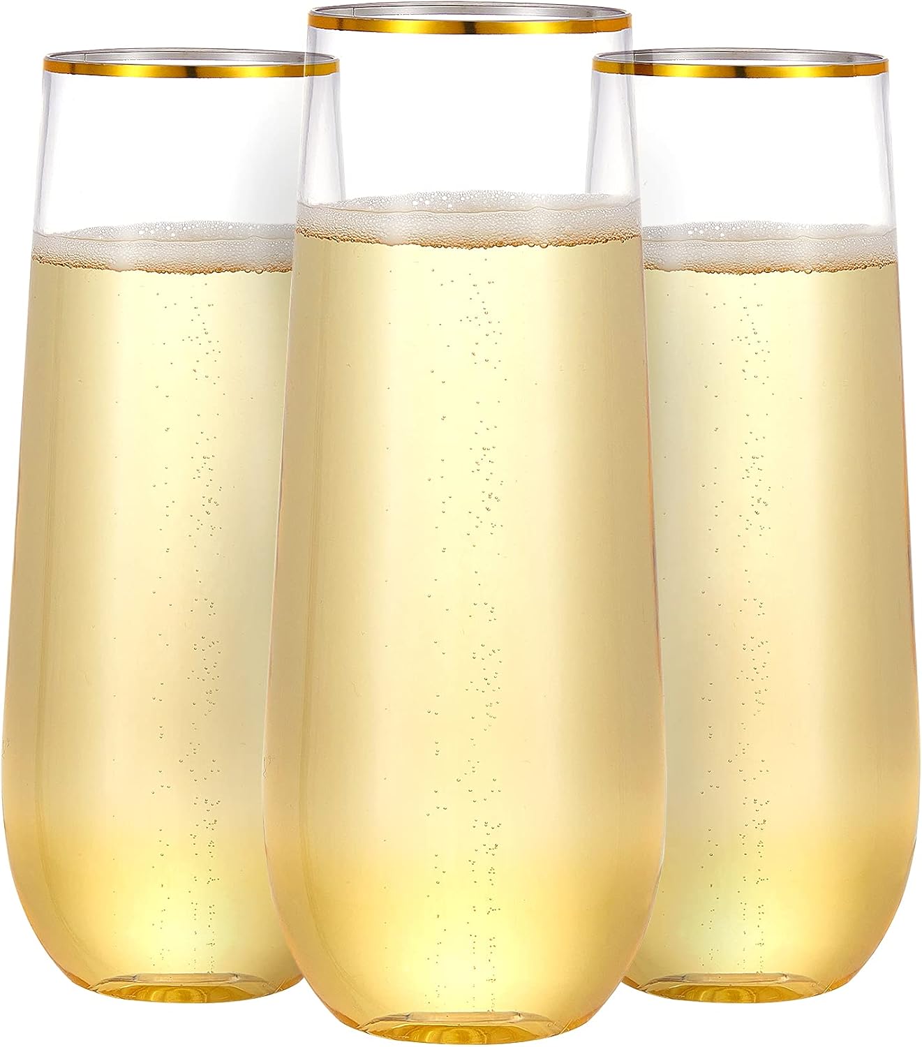 N9R 36PCS Plastic Champagne Flutes  9 Oz Stemless Disposable Gold Rim Toasting Glasses  Crystal Clear Cocktail Cups Drinkware Shatterproof Ideal for Party Wedding Birthday