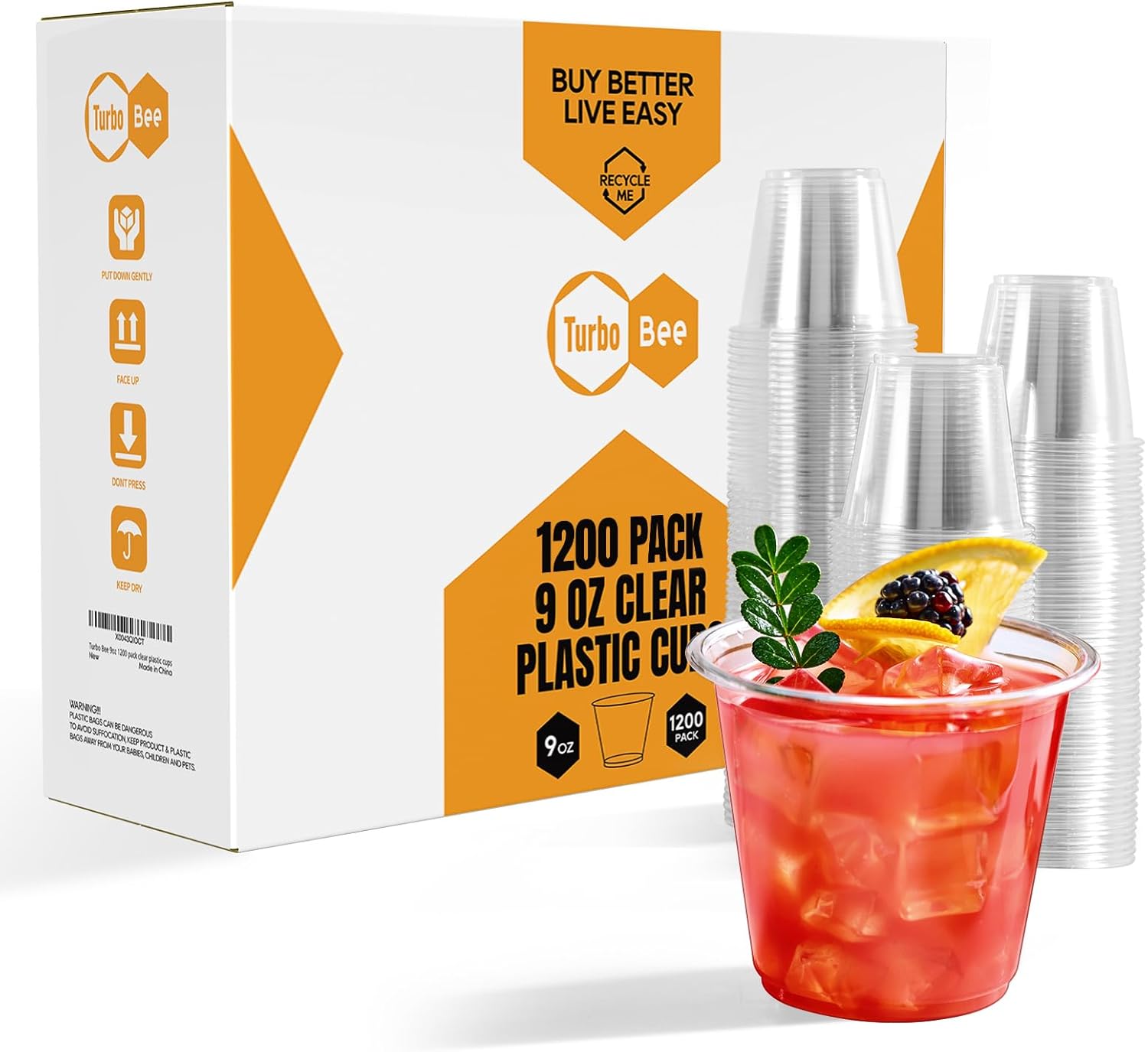 Turbo Bee 1200 Pack 9 OZ Clear Plastic Cups Bulk  9 Ounce Disposable Water Cold Drinking Cups Tumblers For Party  Thanksgiving  Halloween  Christmas  and Events