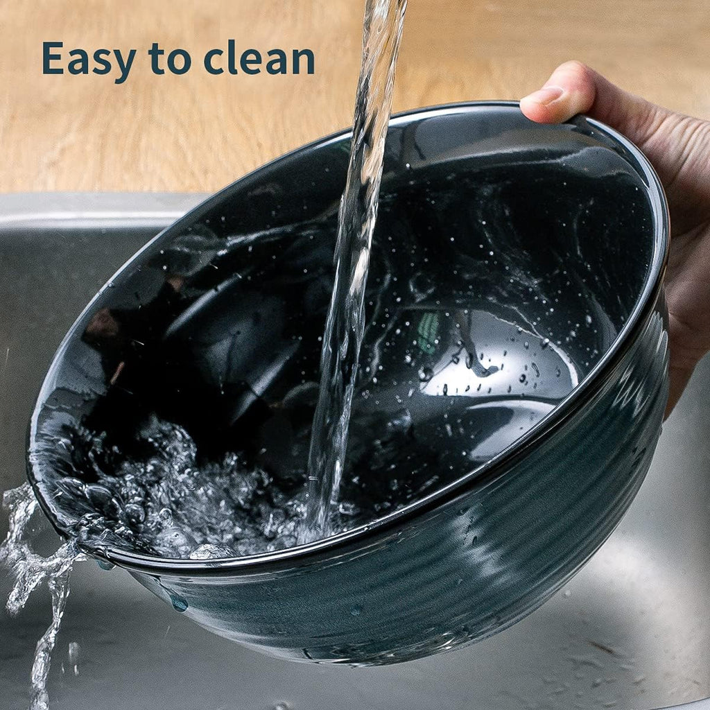 HASENSE Ceramic Serving Bowls  9 Inch Large Salad Bowls for Kitchen  84 Ounce Mixing Bowl Set of 2  Ideal for Soup Pho Pasta Popcorn  Dishwasher & Microwave Safe(Blue)