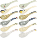 Set of 12 Asian Soup Spoons Ceramic  Retro Japanese Soup Spoons  Delicate Chinese Serving Spoon  Porcelain Ramen Spoon for Pho Miso Noodles Dessert Wonton Dumpling  Dishwasher Safe  5.5''L