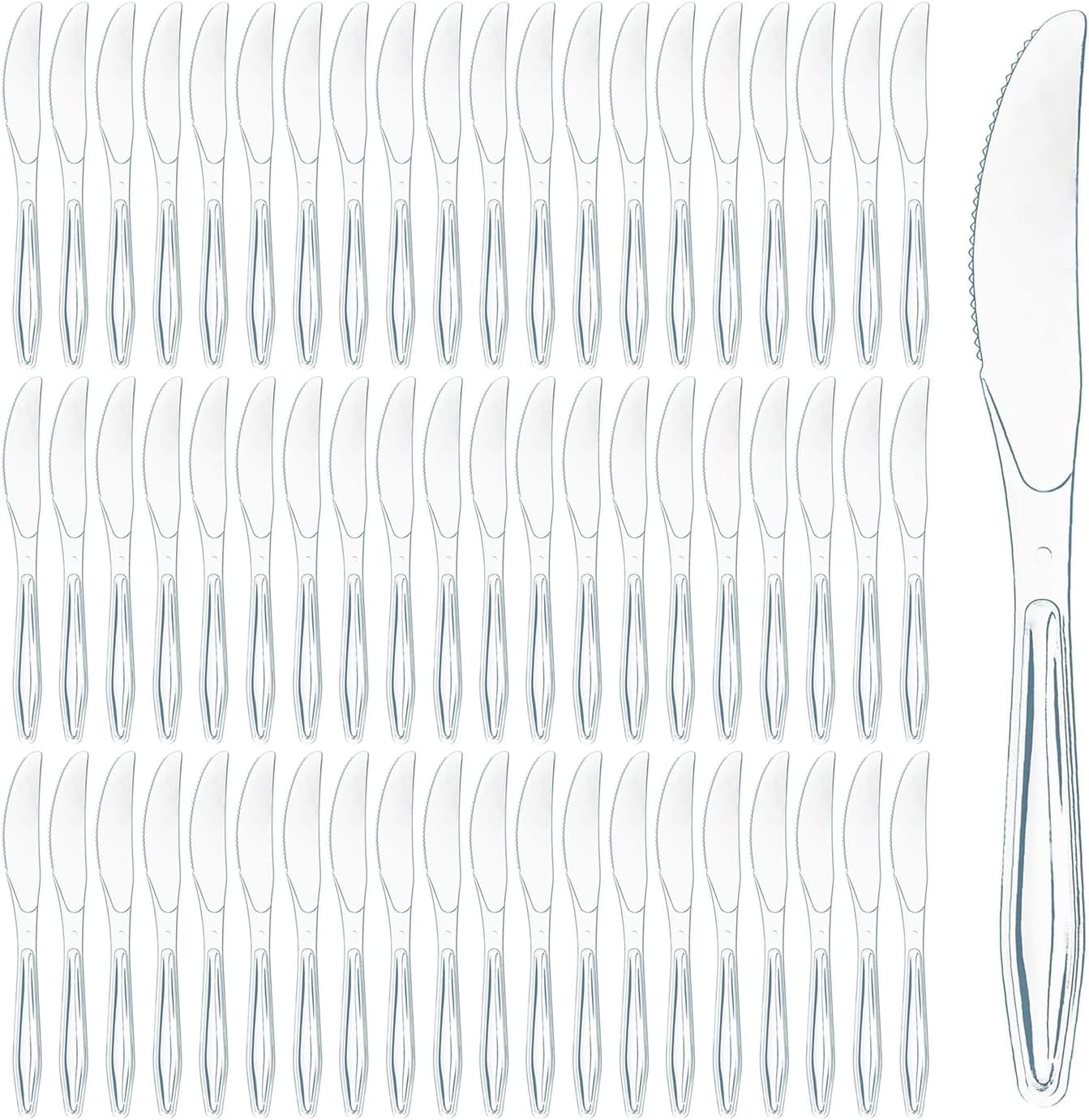 Prestee 100 Pack Plastic Silverware Knives - Heavy Duty  Clear Plastic Knives for Parties  Catering  and Events - Durable and Elegant Disposable Knife Utensils for Weddings  Dinners  and Celebrations