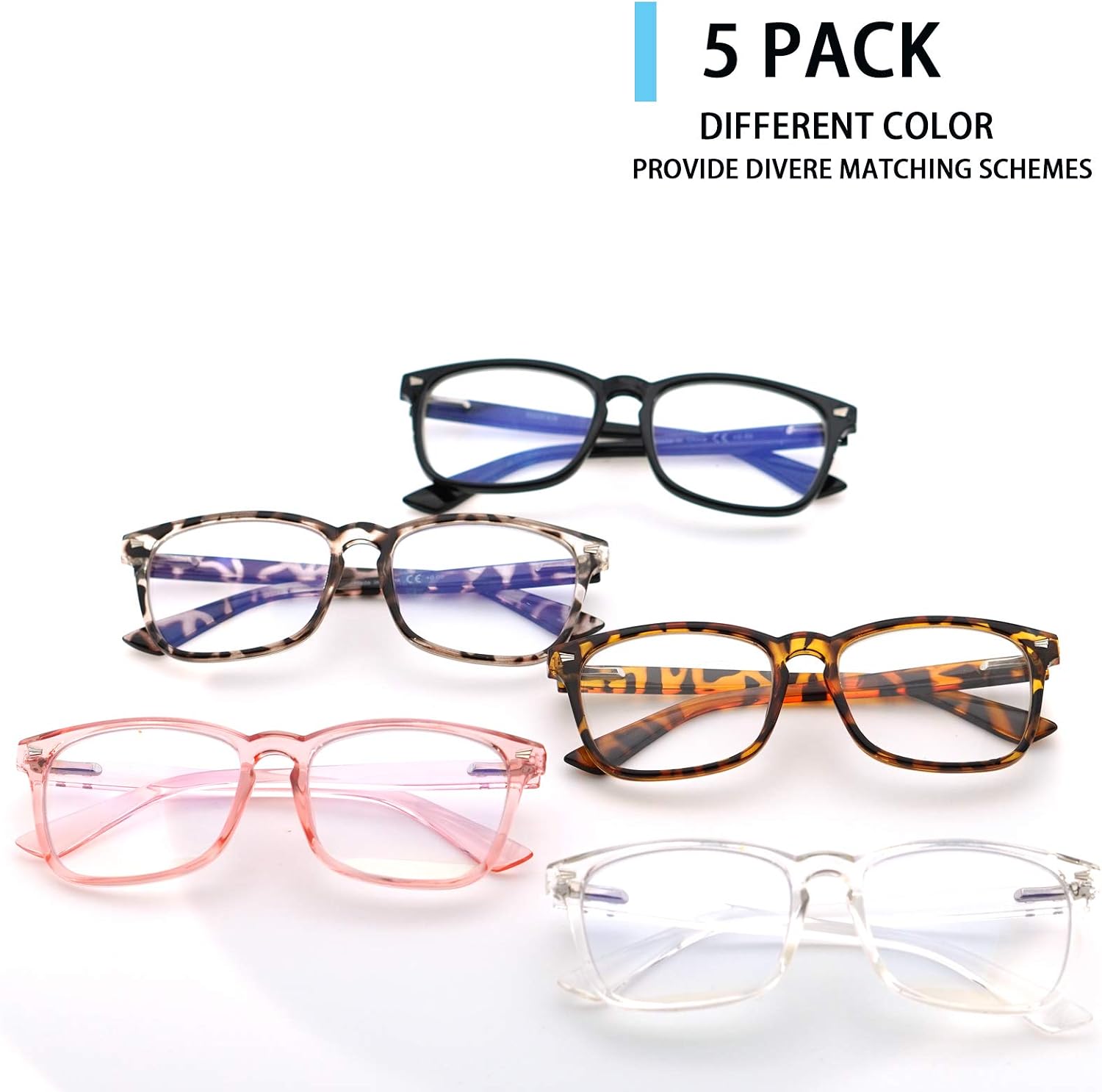 VIDEBLA 5 Pack Blue Light Blocking Reading Glasses Spring Hinge Readers for Women Men Anti UV Ray Filter Nerd Eyeglasses