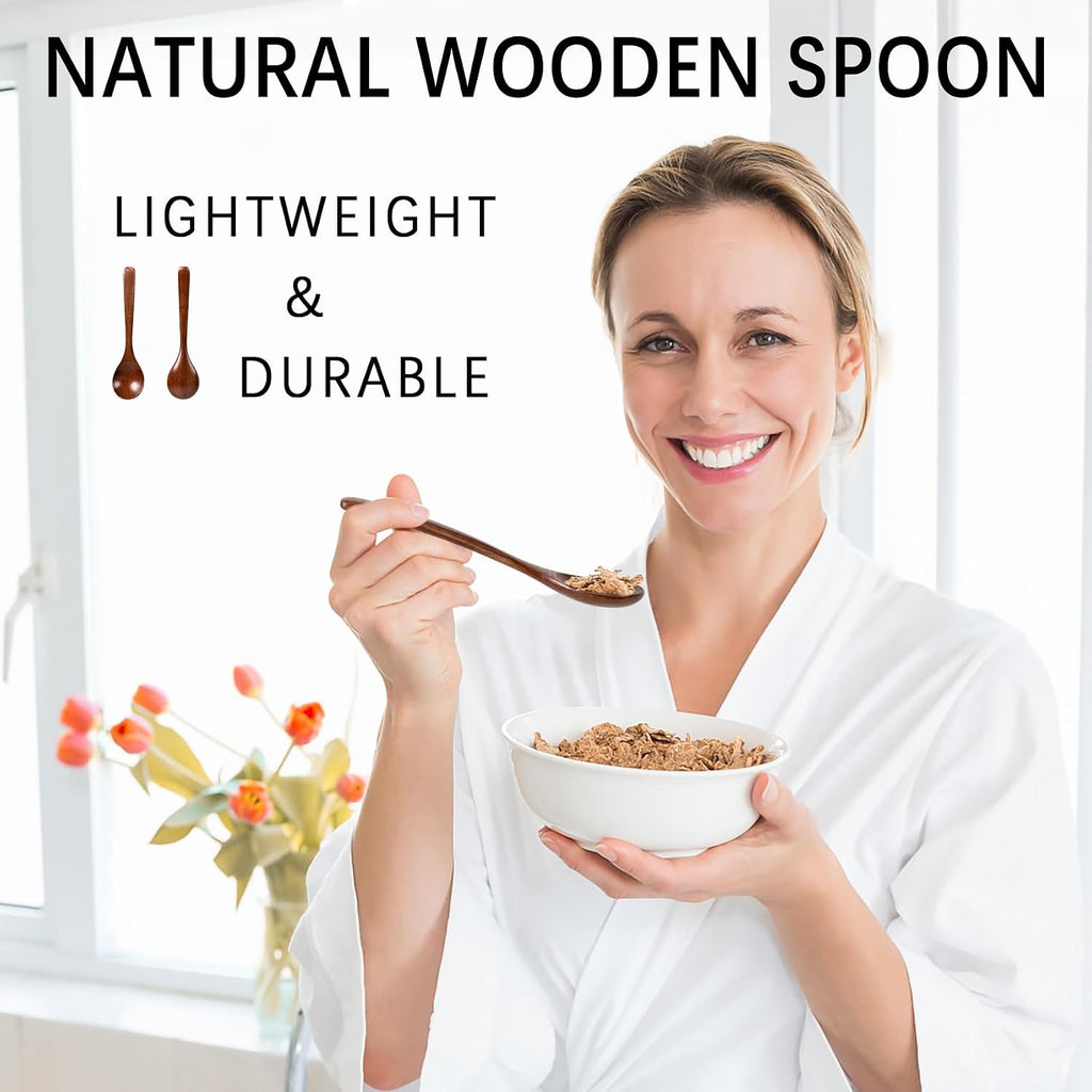 7 PCS Wooden Spoons for Eating  7 inch Wooden Honey Spoons for Tea  Wood Teaspoons for Stirring Coffee  Hard Wood Table Spoon for Cooking  Small Serving Spoon for Soup  Desserts & Cereal