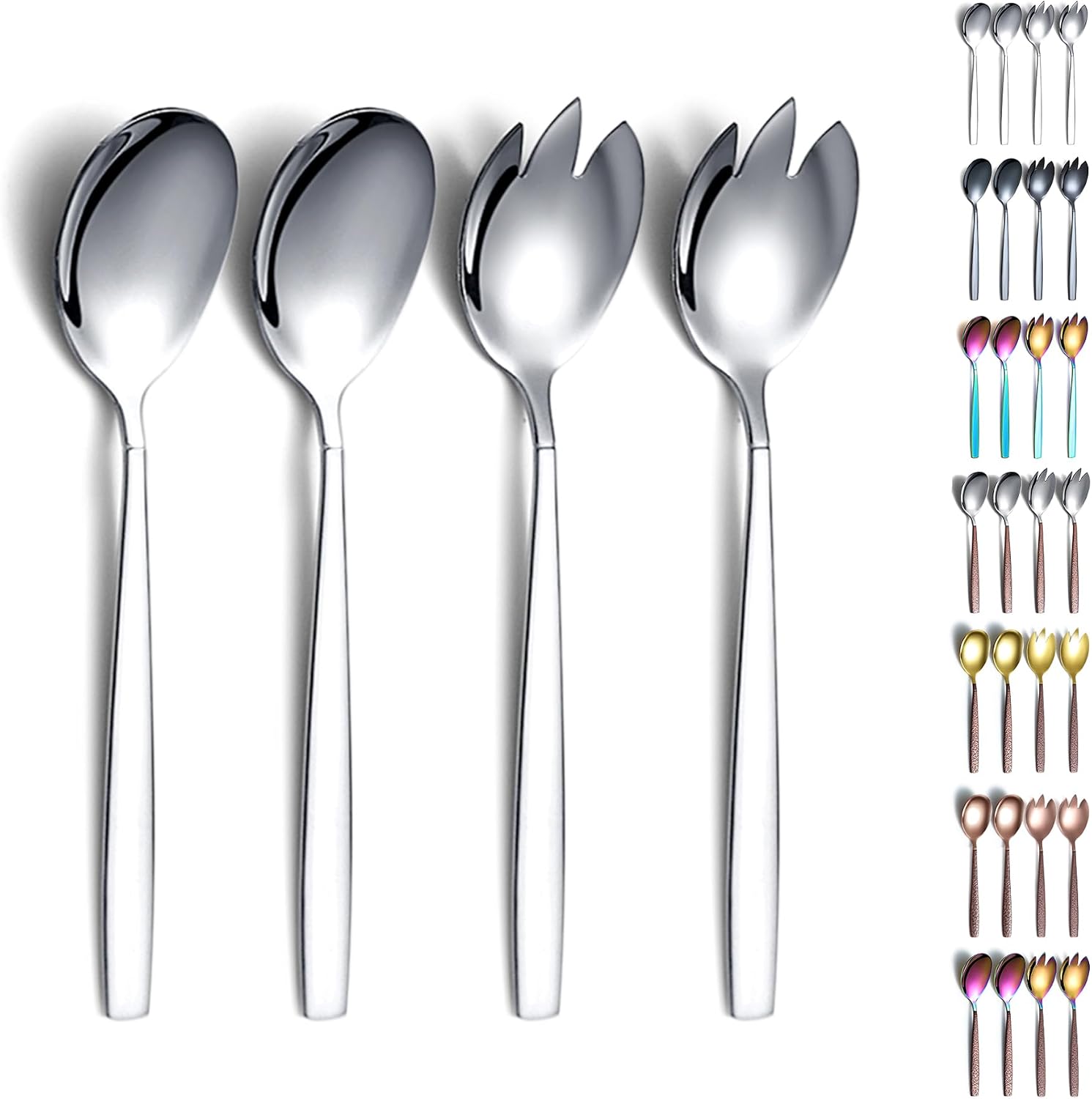 Evanda 4-Piece Salad Server Set  Stainless Steel Serving Set  Spoon  Servers  Fork  Dishwasher Safe
