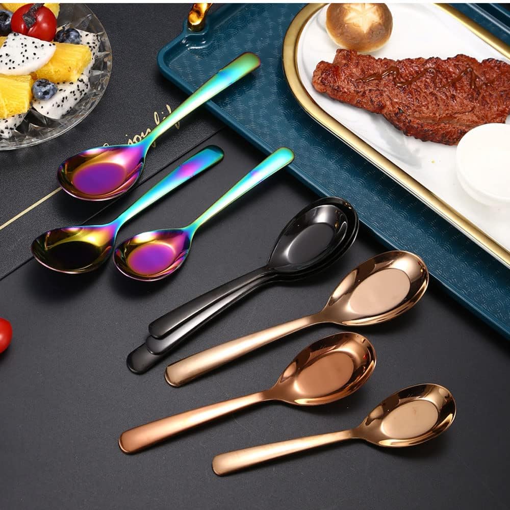 5 PCS Stainless Steel Mirror Finish Soup & Dessert Spoons for Soup  Rice  Tea  Milk  Coffee & Ice Cream（Golden）