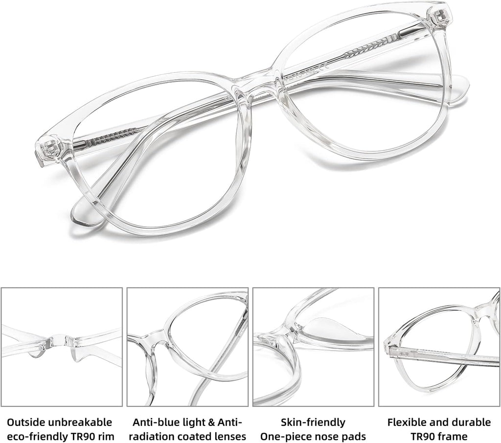 MEETSUN Blue Light Blocking Glasses for Women Cat Eye Blue Light Glasses TR Frame Anti Eyestrain UV Glare Computer Gaming Eyeglasses(Clear Frame)