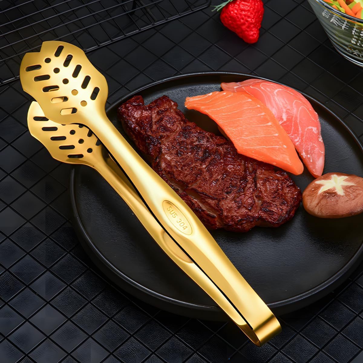 Salad Spoon and Fork Stainless Steel Tong Serving Set  Heavy Duty Smooth Finish Metal Serving Utensils Large Salad Servers for Home Kitchen Party Buffet Supply (Gold)