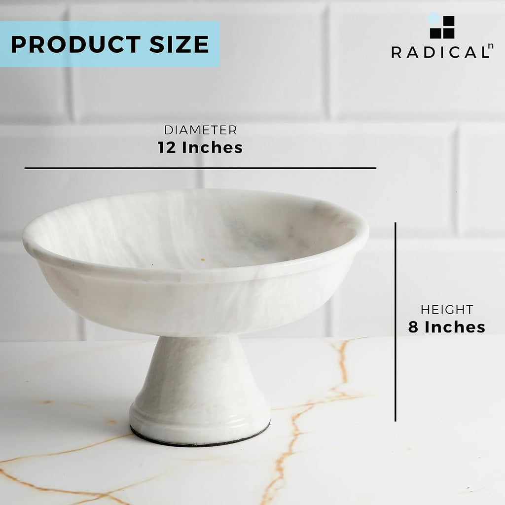 Radicaln Marble Fruit Bowl White 12" inch Handmade Simple Modern Kitchen Décor Bowl - Fruit and Vegetable Storage Kitchen Table Serving Bowls
