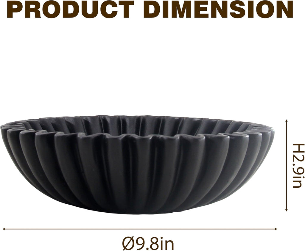 Large Modern Decorative Ruffle Bowl for Home Decor Fruit Bowl Organic Catch All Key Kitchen Entryway Shelf Coffee Table Black