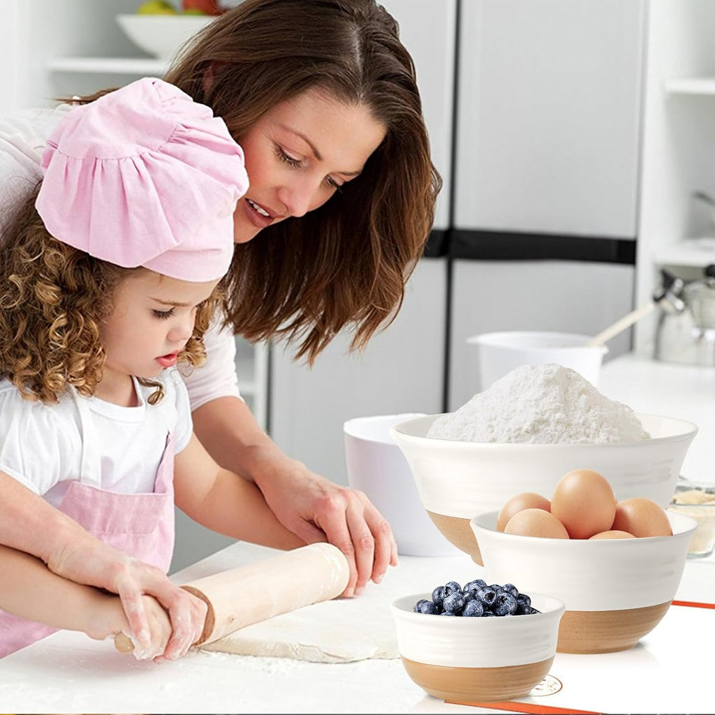 HASENSE Serving Bowls Ceramic Mixing Bowls  Large Salad Pasta Bowls Set  2.1/1.0/0.5 Qt for Entertaining  White Nesting Batter Bowls for Prepping Baking  Dishwasher Microwave Safe  Set of 3