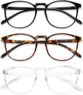 Przene 3 Pack Blue Light Blocking Glasses Women/Men Retro Round Computer Glasses Anti Eye Strain/UV/Glare  Gaming Glasses. (Black/Crystal/Amber)