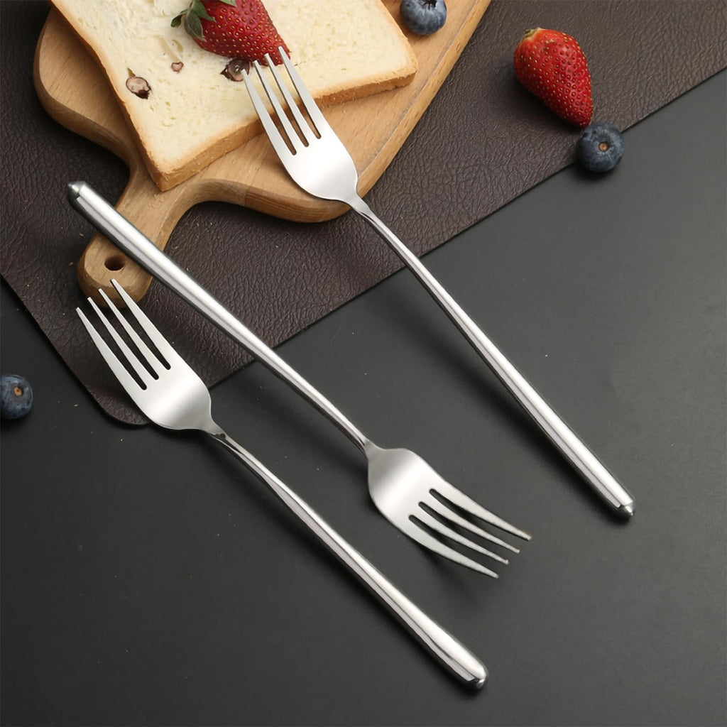 Long handle Dinner Forks Stainless Steel Round handle Dinner Forks Korean Long handle Dessert Forks Silver Pack of 4