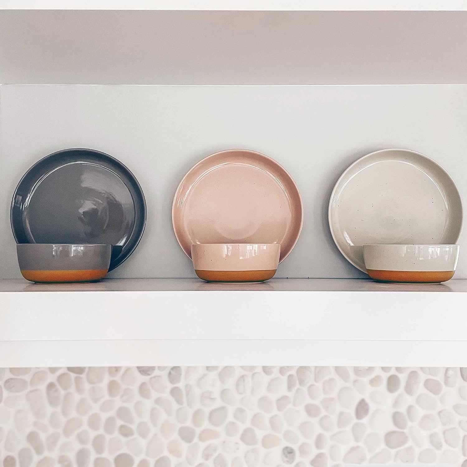 MORA Ceramic Flat Pasta Bowl Set of 4-35oz  Microwave Safe Plate with High Edge - Modern Porcelain Dinnerware for Kitchen and Eating  Large Wide Bowls/Plates for Serving Dinner  Salad  etc- Neutrals