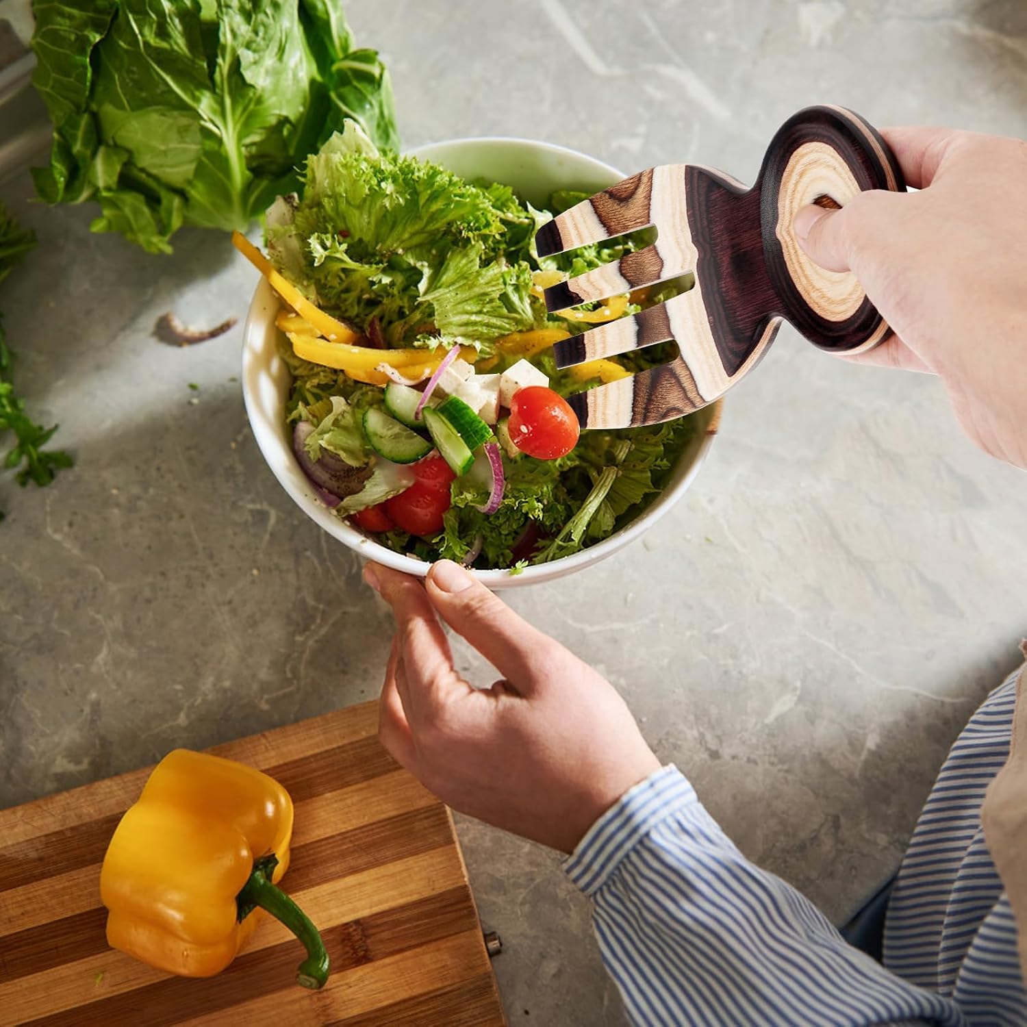 Salad Tongs  Salad Hand  Pakkawood Salad Tongs for Serving  Serving Utensils Set Salad Servers Set Kitchen Cooking Utensil