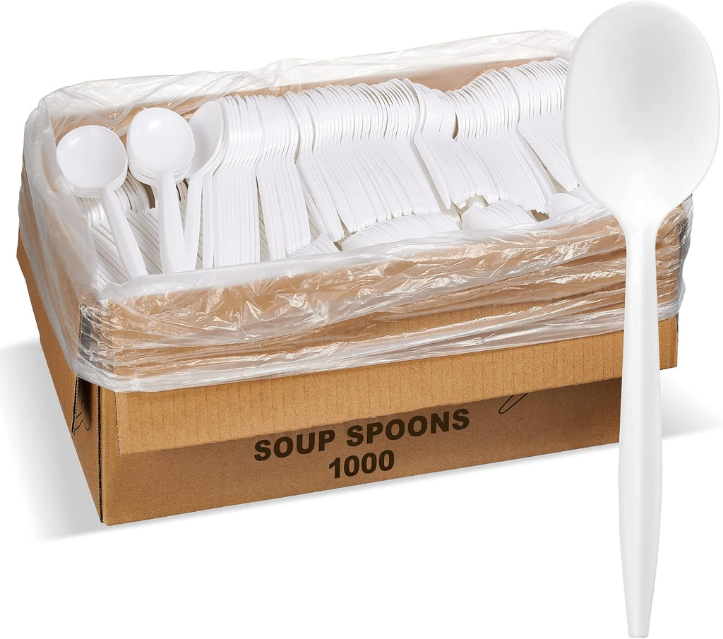 1 000 Plastic Disposable Soup Spoons Bulk White Medium Weight Disposable Silverware Plastic Cutlery Spoons