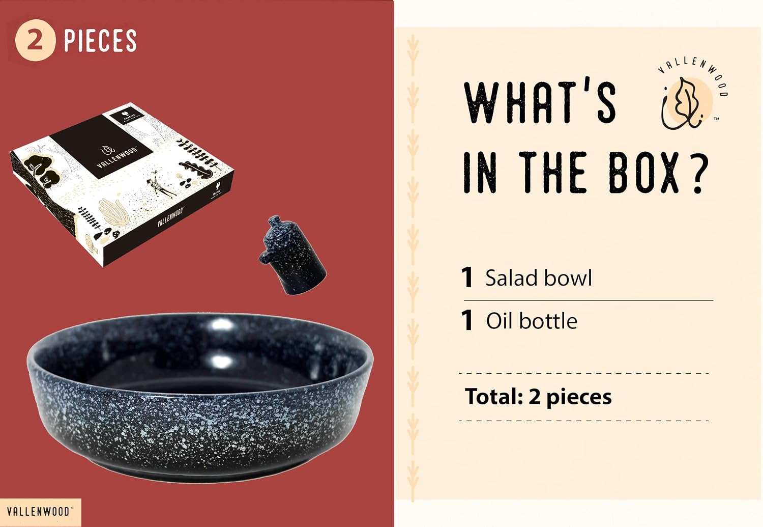 Extra Large Salad Serving Bowl  11 inch. Big Ceramic Navy Dark Blue Pasta bowl Plus Oil Bottle. 95 oz. Beautiful And Elegant Huge Design. Giant Mixing and Fruit Bowls