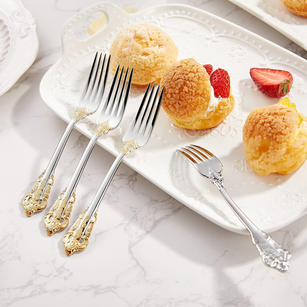 KEAWELL Luxury 5.9" Appetizer Forks  18/10 Stainless Steel  Set of 4  Gorgeous Cocktail Forks/Dessert Forks (Gold Accent)