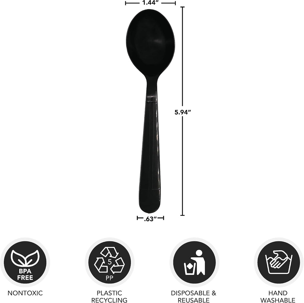 Party Essentials Individually Wrapped Black Plastic Utensil Sets/Heavy Duty Flatware Packs  Soup Spoon  100 Sets