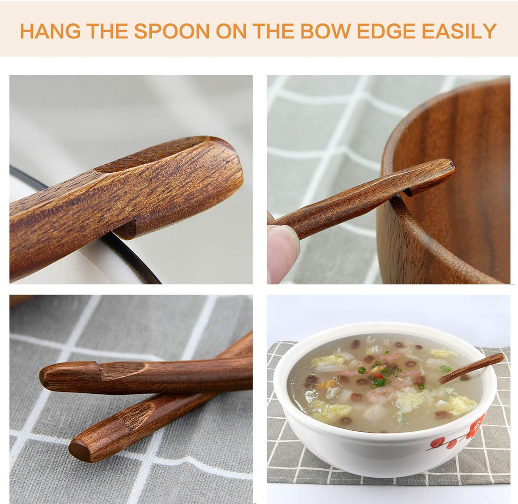 Soup Spoons AOOSY Wooden Soup Spoons  6 Pieces 7.84 inches Japanese Ramen Spoon Round Nanmu Wood Long Handle Rice Dessert Cooking Tasting Dinner Table Spoon for Kitchen Restaurant