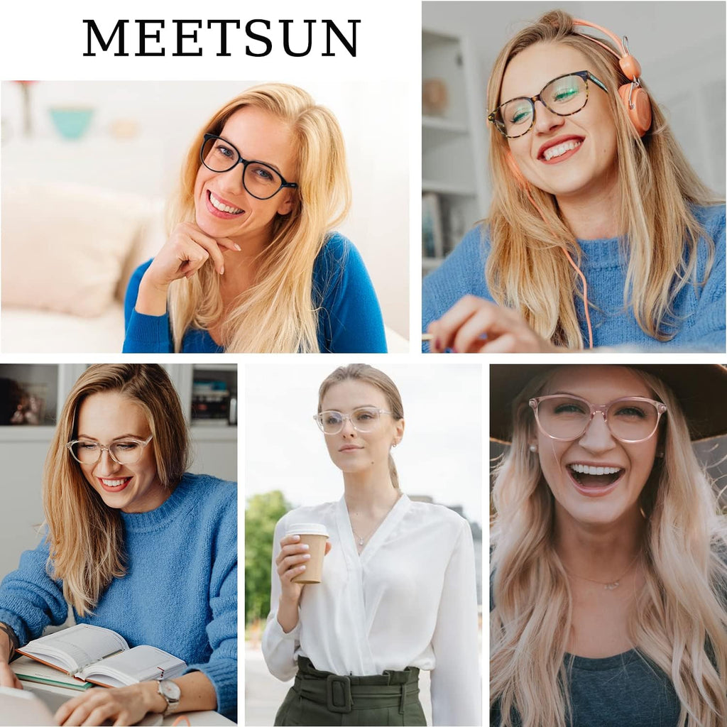 MEETSUN Blue Light Blocking Glasses for Women Cat Eye Blue Light Glasses TR Frame Anti Eyestrain UV Glare Computer Gaming Eyeglasses(Clear Frame)