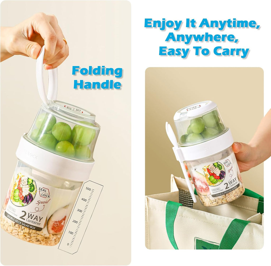 Breakfast On The Go Cups  Salad Cup To Go  Take And Go Yogurt Cereal Overnight Oats Snack Parfait Containers & Salad Dressing Holder With Fork For Lunch  Fruit & Vegetable Jar(Pink 36.2oz)