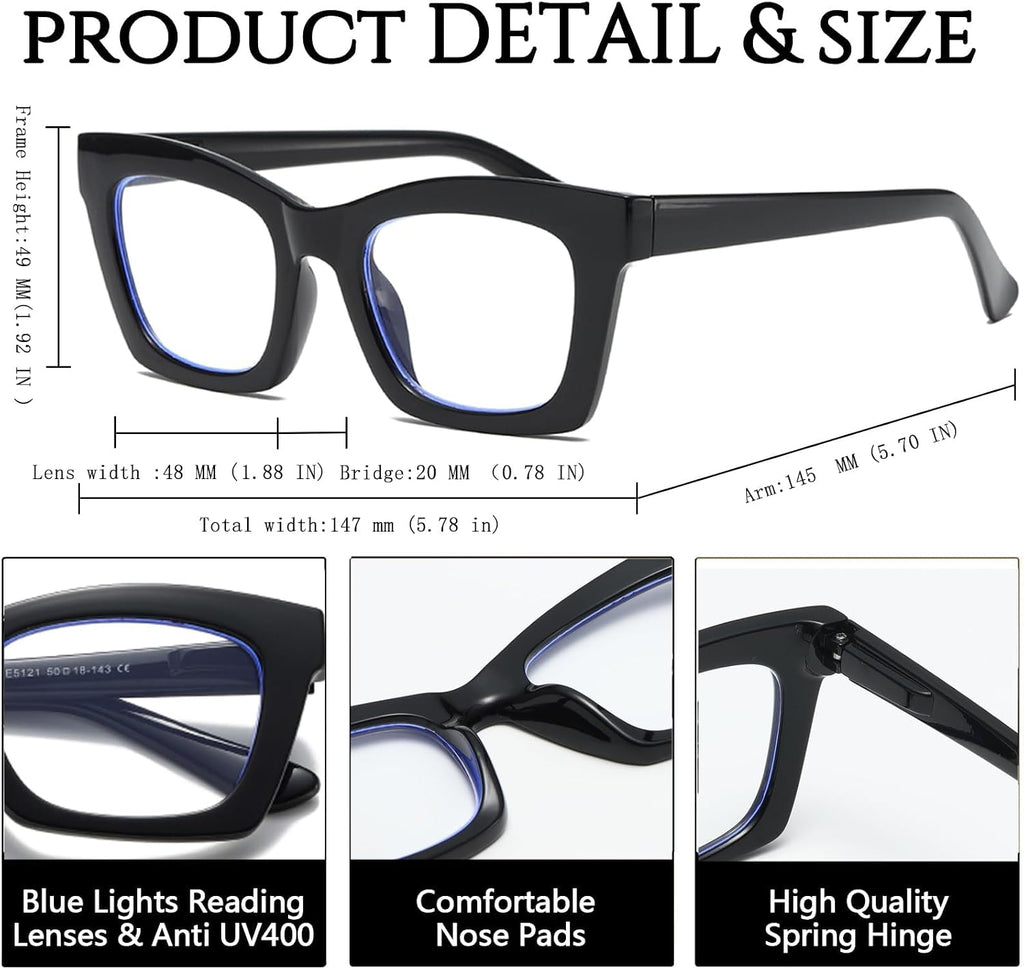 Hubeye Oprah Style Readers for Women Stylis Style Reading Glasses with Blue Light Blocking and Spring Hinge