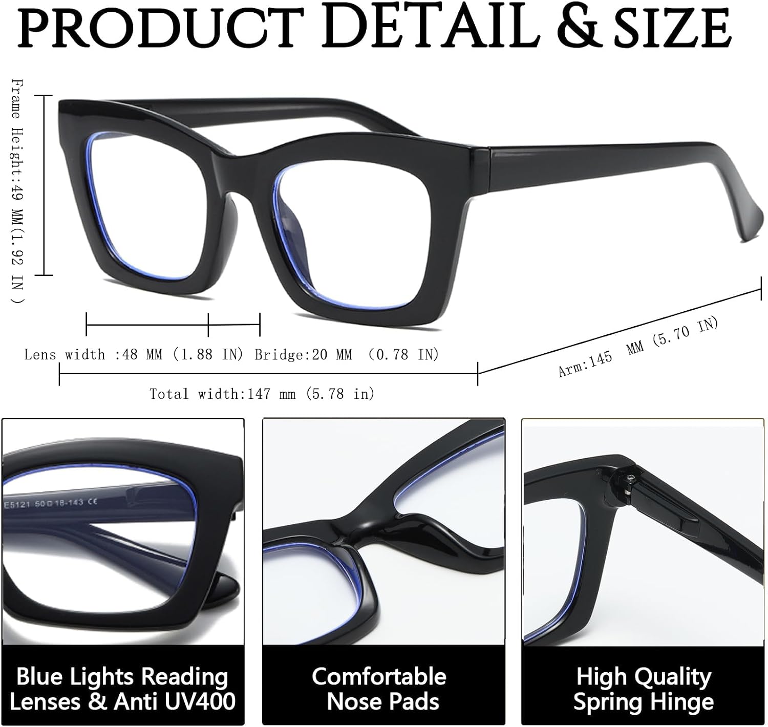 Hubeye Oprah Style Readers for Women Stylis Style Reading Glasses with Blue Light Blocking and Spring Hinge
