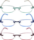 JJWELL 3 Pack Blue Light Blocking Reading Glasses for Women  Anti Eyestrain/Computer Glare UV 400 Filter Readers with Spring Hinge  Lightweight Rimless Tinted Metal Blue Rays Eyeglasses (2.75)