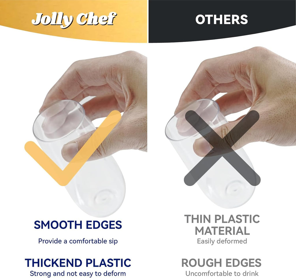 JOLLY CHEF 36 Pack Stemless Plastic Champagne Flutes 9 oz  Crystal Clear Stemless Plastic Toasting Glasses  Clear Disposable Unbreakable Drinkware Ideal for Wedding  Birthday  Party  Thanksgiving