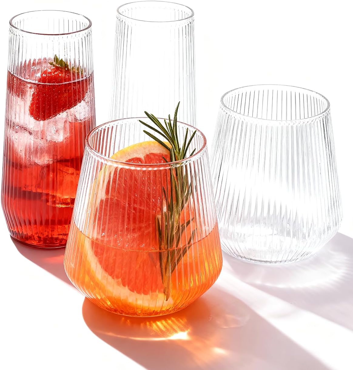 BESTSTAR 48 Pack Disposable Ribbed Origami Ripple Plastic Glasses Set - 24 9 OZ Stemless Champagne Flutes & 24 12OZ Cups  BPA-Free Shatterproof Clear Drinkware for Weddings  Parties & Events (Clear)
