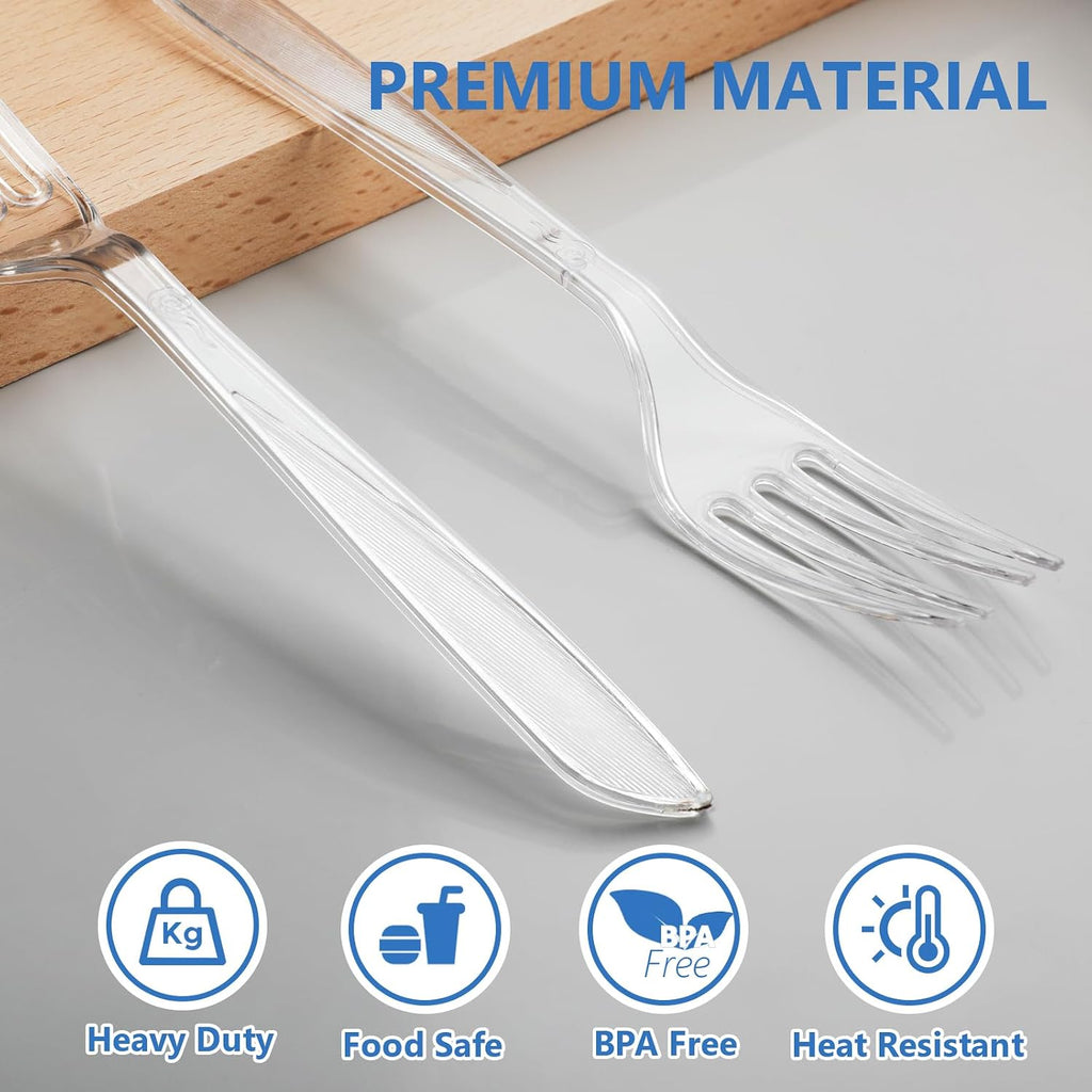 SACATR 1000 Count Heavy Duty Clear Plastic Forks BPA-Free Heat Resistant Disposable Plastic Forks Bulk  Solid Durable Premium Cutlery for Parties  Events and Everyday Use