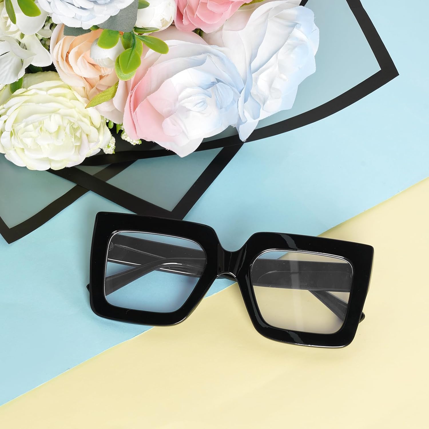 hoyuwak Oversized Square Blue Light Glasses Big Frame Computer Eyewear Thick Fashion Clear Glasses for Women Fashion