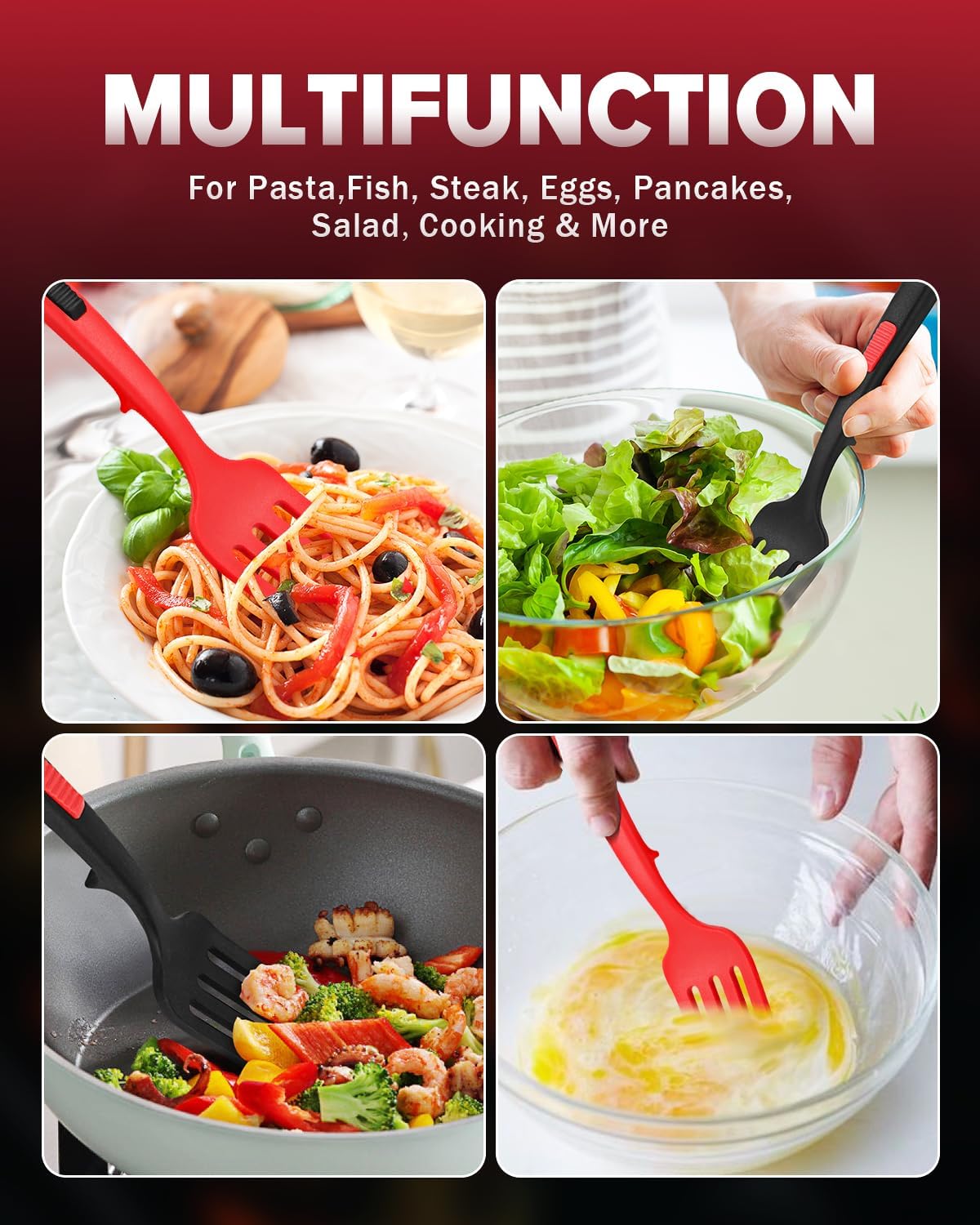 Silicone Flexible Cooking Fork  11.6 Inch Heat Resistant  Large Non Stick  Mash Food  Whisk Eggs (BR)