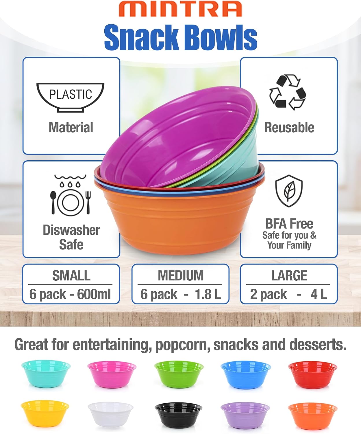 Mintra Home Snack Bowls (Large 2pk (4L)  Fuchsia)