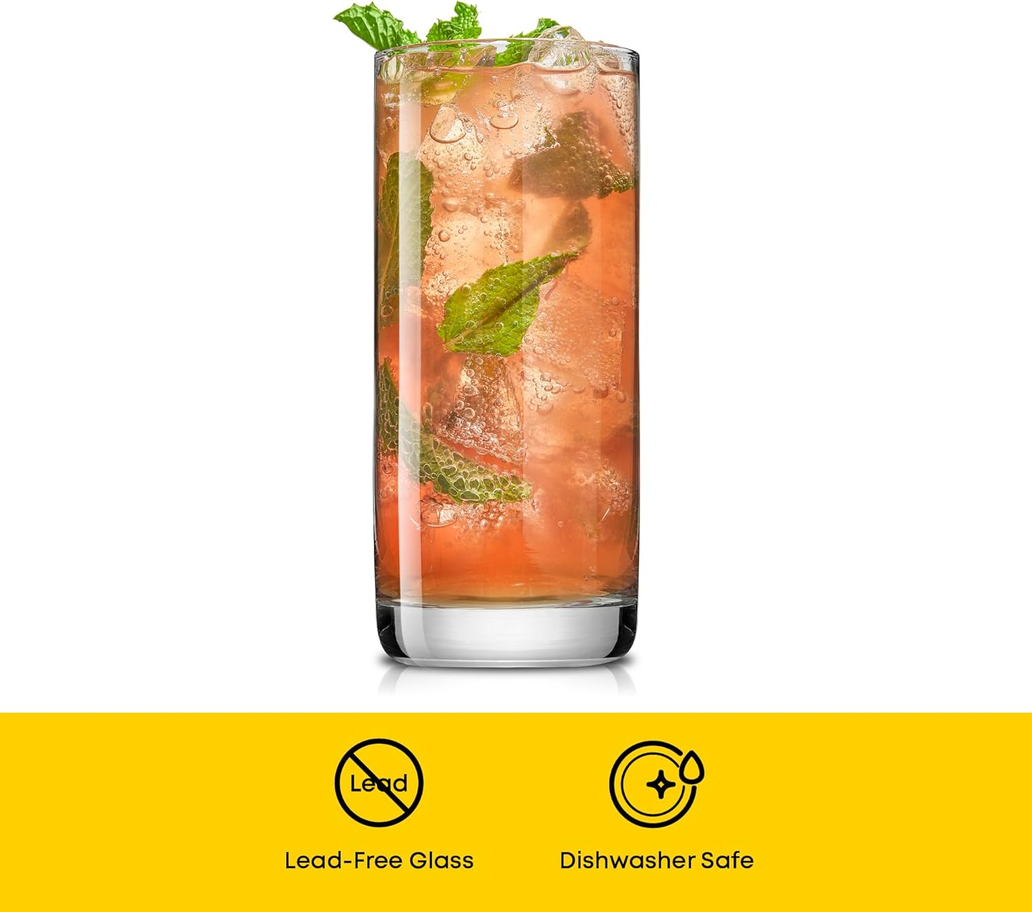 JoyJolt Faye 13oz Highball Glasses  6pc Tall Glass Sets. Lead-Free Crystal Drinking Glasses. Water Glasses  Mojito Glass Cups  Tom Collins Bar Glassware  and Mixed Drink Cocktail Glass Set