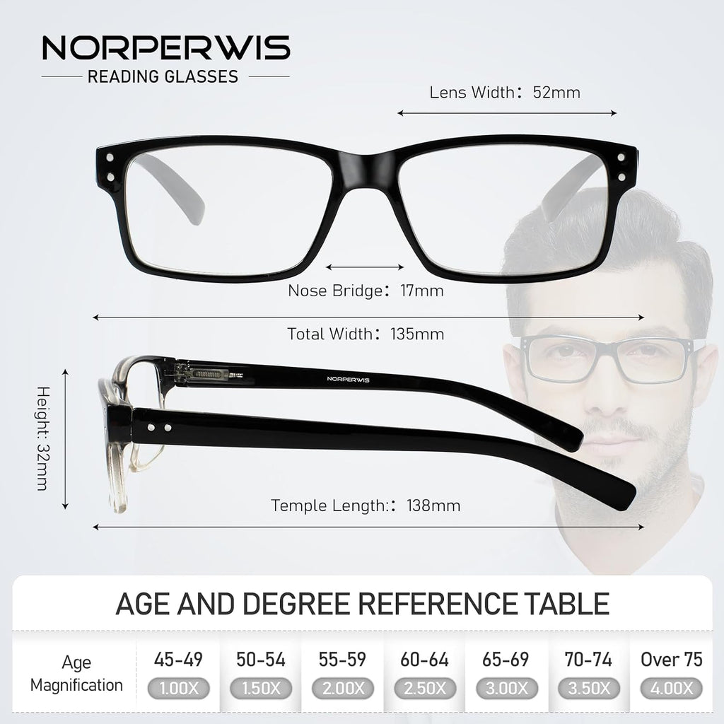 NORPERWIS Reading Glasses 5 Pairs Quality Readers Spring Hinge Glasses for Reading for Men and Women (5pcs - Black/Clear  2.00)
