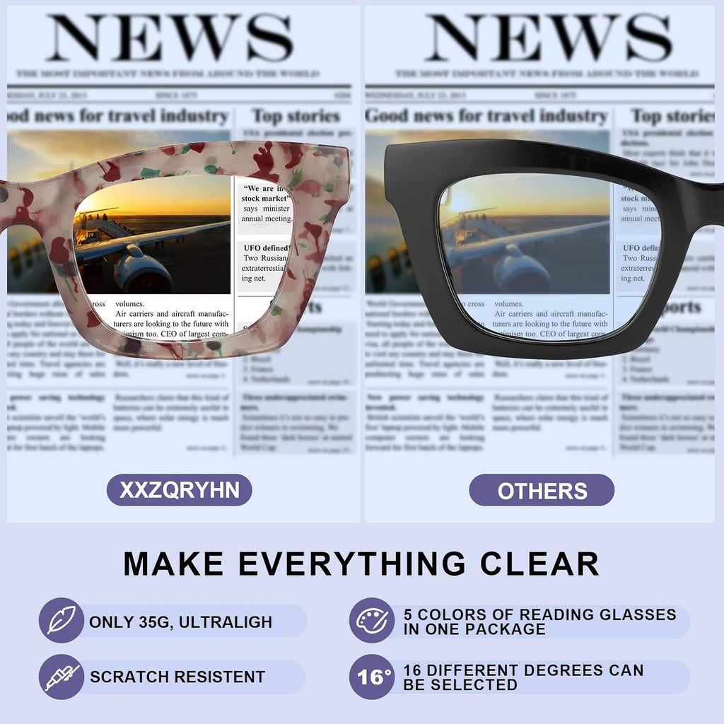 Oprah Reading Glasses for Women-5 Pack Blue Light Blocking Square Fashion Readers with Spring Hinge Computer Eyeglasses(Mix1  1.75x)
