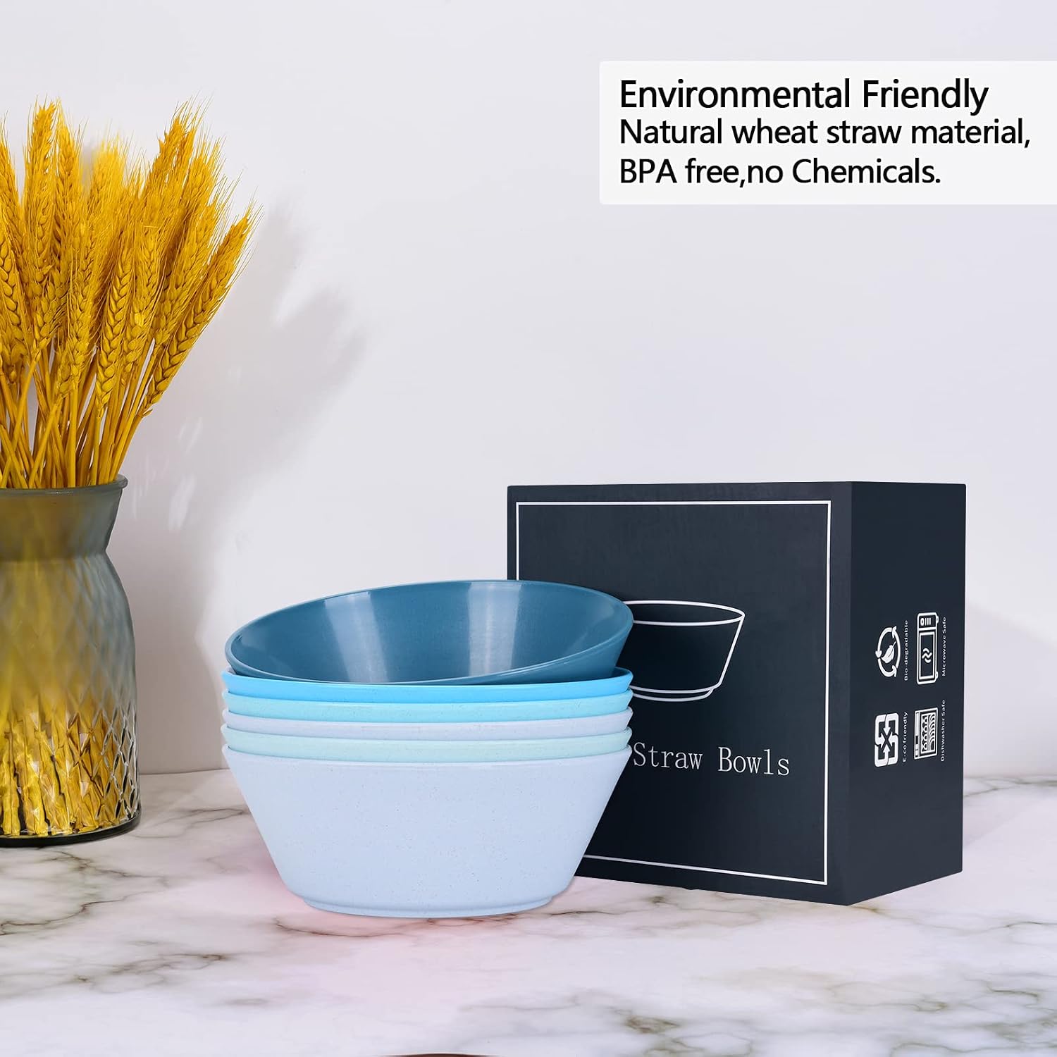32 Ounce Cereal Bowls  Unbreakable Wheat Straw Fiber Bowl  Lightweight Kitchen Bowls Microwave & Dishwasher Safe BPA Free Bowls  E-Co Friendly Bowls Set for Cereal  Salad Oatmeal  Soup Snacks -6 Color