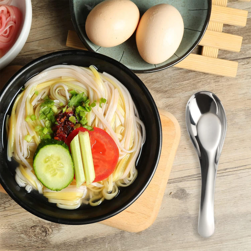 Soup Spoons Stainless Steel Dinner Spoons Set of 6 Chinese Soup Spoon Mirror Polished Asian Soup Spoons for Bouillon Dessert Cereal Thai Miso Ramen