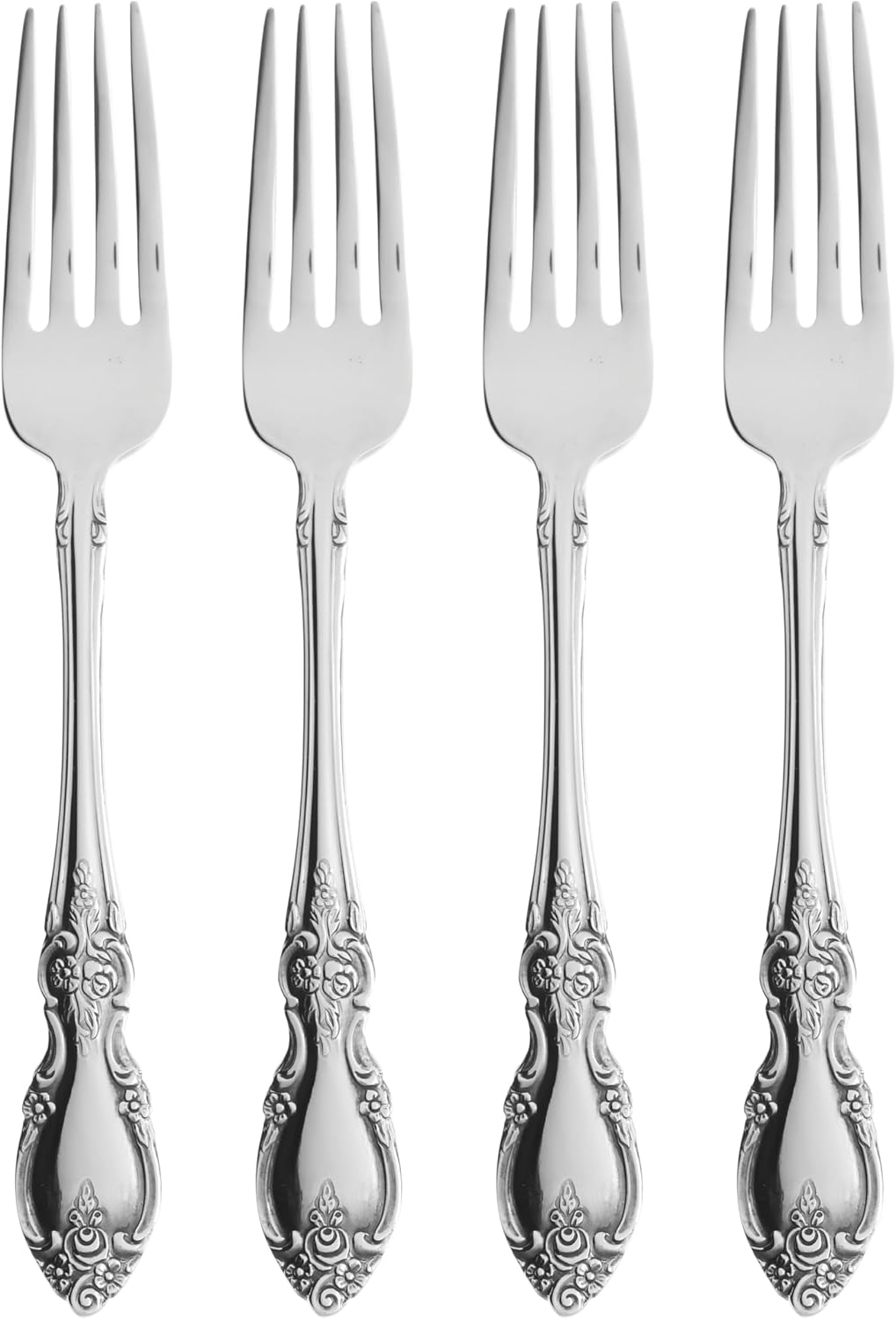 Oneida Louisiana 4-Piece Fine Dinner Forks Stainless Steel Silverware Set  18/8 Stainless Steel Fork Set  Service For 4  Dishwasher Safe  Mirror Finish  Utensils  Flatware Tableware (Silver  4 Piece)