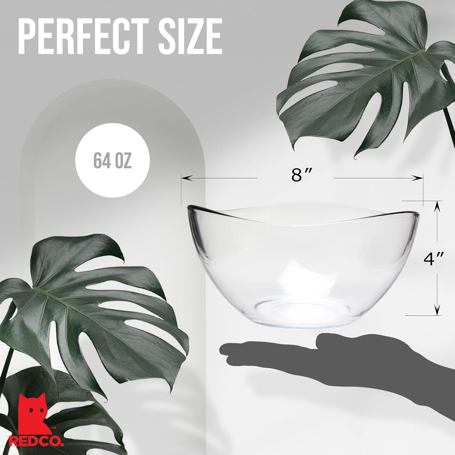 Red Co. Medium 2 Quart Clear Glass Wavy Serving & Mixing Bowl for Salad  Pasta  Desserts  Snacks