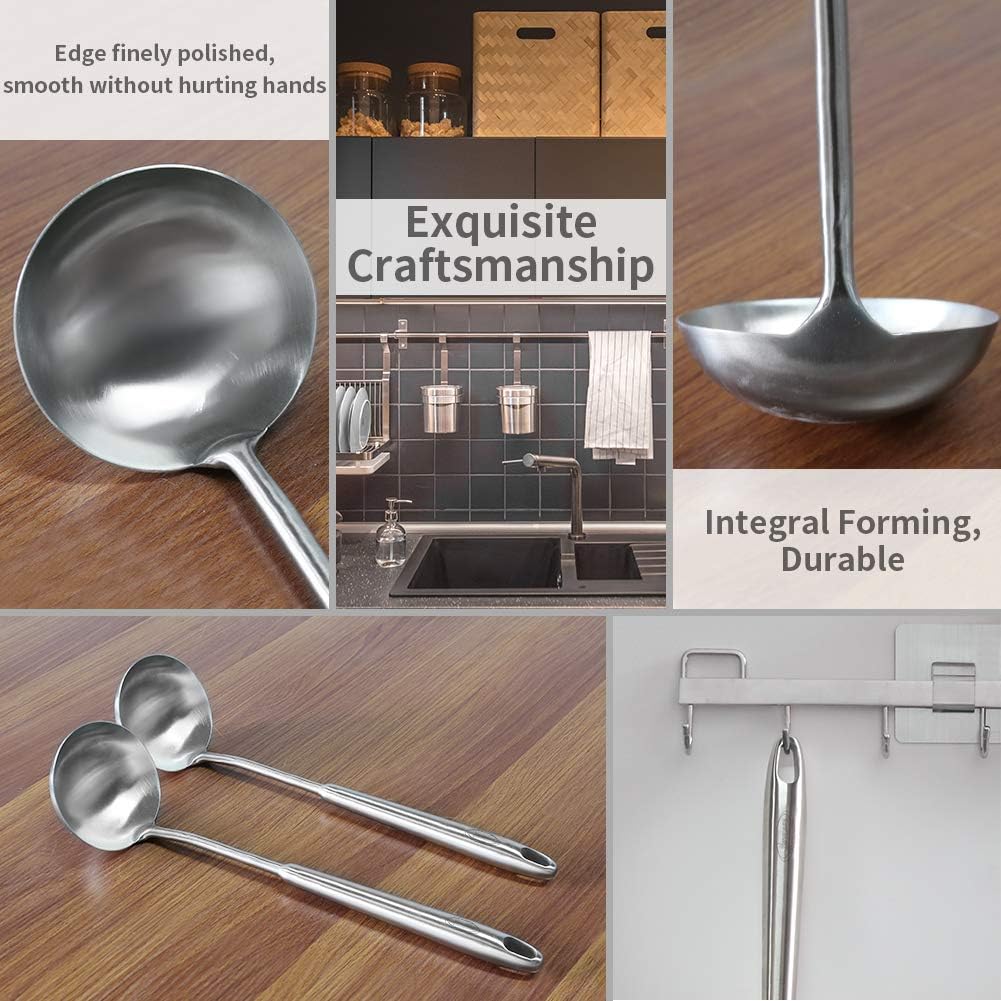 Newness Soup Ladle  [Rustproof  Heat Resistance  Integral Forming] Resilient 304 Stainless Steel Soup Spoon with Vacuum Ergonomic Round Handle  Cooking Spoon for Kitchen  13.7 Inches