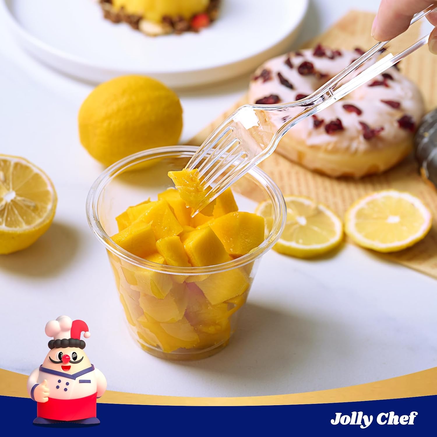 JOLLY CHEF 300 Count Clear Plastic Forks Heavy Duty  7.1" Heat Resistant Solid and Durable Plastic Forks Disposable  Disposable Bulk Cutlery Suitable for Parties Supply Events Everyday Use