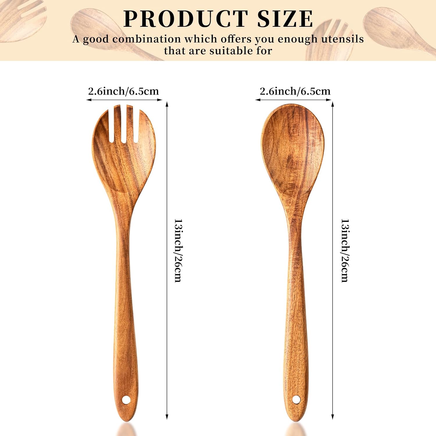 Gudamaye Acacia Wooden Salad Server Set 13 inch Salad Tongs for Serving including Salad Mixing Dinner Fork and Spoon Long Handle Salad Server Set