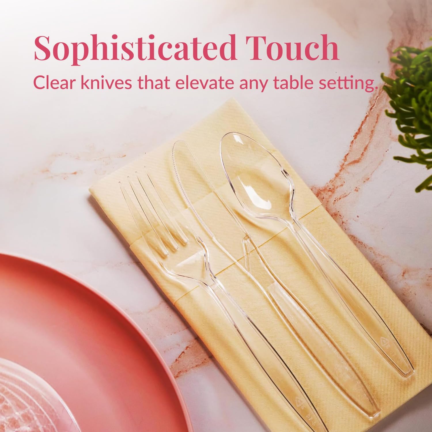 Prestee 100 Pack Plastic Silverware Knives - Heavy Duty  Clear Plastic Knives for Parties  Catering  and Events - Durable and Elegant Disposable Knife Utensils for Weddings  Dinners  and Celebrations