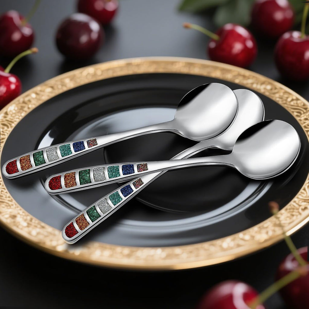 Premium 7.24" European Soup Spoons  Stainless Steel creative colorful enamel spoon drinking spoon  Dishwasher Safe Disinfection cabinet Set of 6