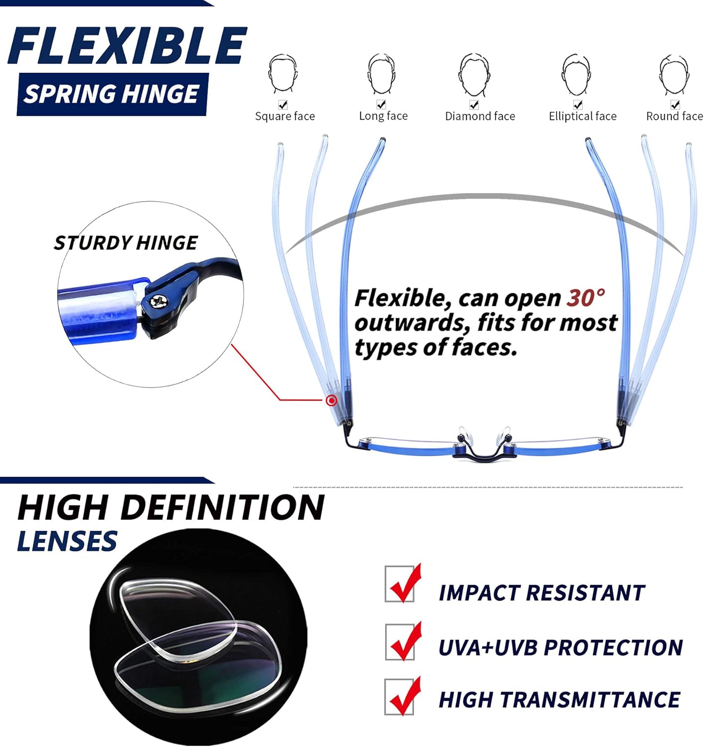 JJWELL 3 Pack Blue Light Blocking Reading Glasses for Women  Anti Eyestrain/Computer Glare UV 400 Filter Readers with Spring Hinge  Lightweight Rimless Tinted Metal Blue Rays Eyeglasses (2.75)